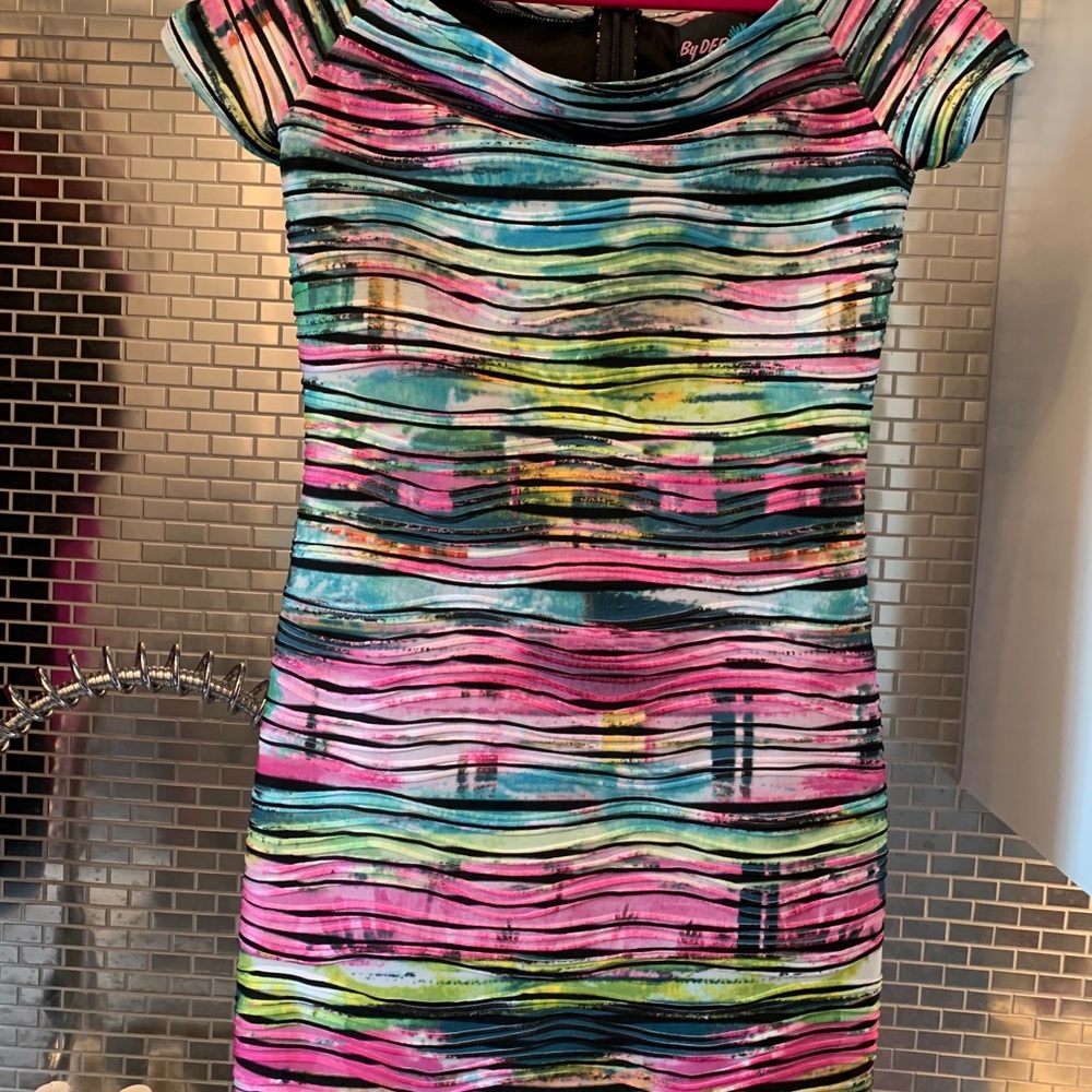 By Debra multi zig zag off shoulder dress